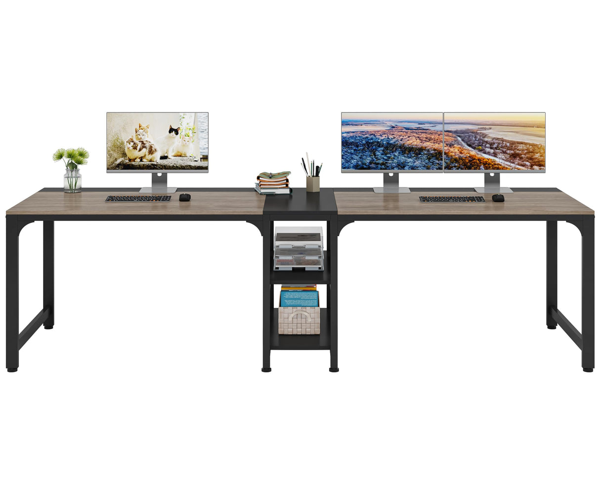 LITTLE TREE 90.5 Inch Large Double Home Office Compuer Desk Two Person Study Table LITTLE TREE