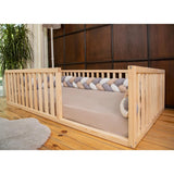 Montessori Floor Bed for Kids 52x27,5'' | Toodlers Floor Bed with Safety Guardrails | Pine Wood Baby Bed | Sturdy Wood Frame Bed for Girls and Boys (Crib, Height : 17 Inches) wood and montessori