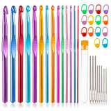 Vodiye 37 PCS Crochet Hooks Set, High Quality Coloured Aluminum Ergonomic Handle Crochet, Hook Needles for Arthritic Hands, with Stitch Markers and Large-Eye Blunt Needles Vodiye