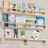 birola Nursery Book Shelves for Kids Rooms - 32 Inches Floating Wall Bookshelves Set of 3, Space-Saving Nursery Shelves with Beads Design for Kids Room, Bedroom and Study Room(Natural) birola