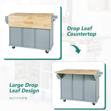 LUMISOL Kitchen Island with Drop Leaf, Wood kitchen island on Wheel with Internal Storage Racks (Gray Blue,53.1" D) LUMISOL