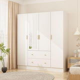 MOUMON 4 Door Wardrobe Armoire Closet with Mirror Door & Shelves, Armoire Wardrobe Closet with 2 Hanging Rods, Armoires and Wardrobes with 2 Drawers, White (63”W x 19.7”D x 70.9”H) MOUMON