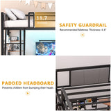 YOEEMZ Loft Bed Twin Size with L-Shaped Desk, LED Lights, Charging Station, Metal Loft Bed Frame with Storage Shelves, Pegboards and 3 Drawers, High Safety Guard, Widened Ladder, No Box Spring Needed YOEEMZ