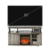 Furinno Jensen Living Room Fireplace TV Entertainment Center with Doors Storage Cabinet for TV up to 55 Inch, French Oak Grey/Black Furinno