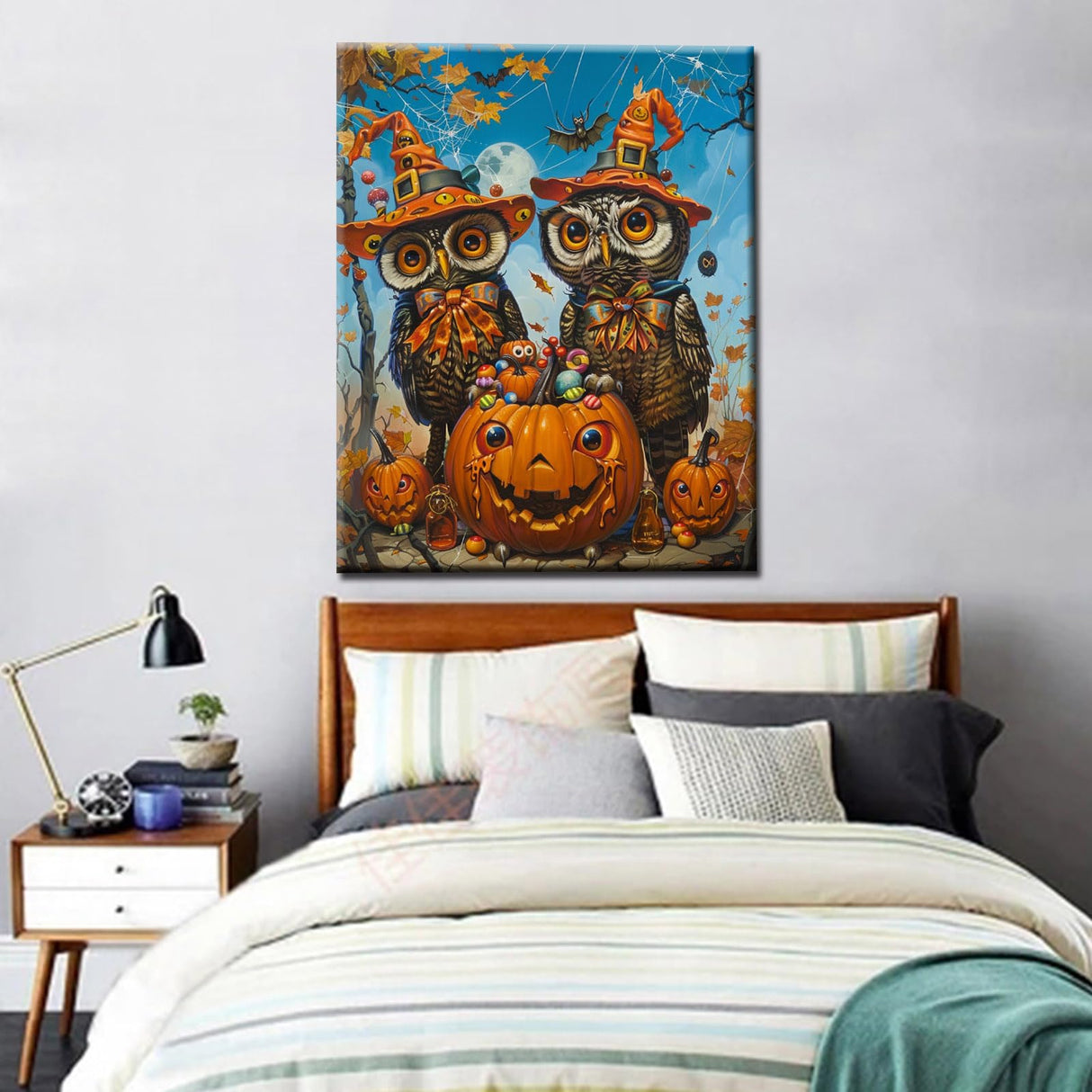 Tucocoo Three Cute Owls DIY Paint by Numbers for Adults Orange Pumpkin DIY Digital Oil Painting Halloween Painting Kits Canvas Acrylic Paint Room Decor 16x20Inch Without Frame Tucocoo