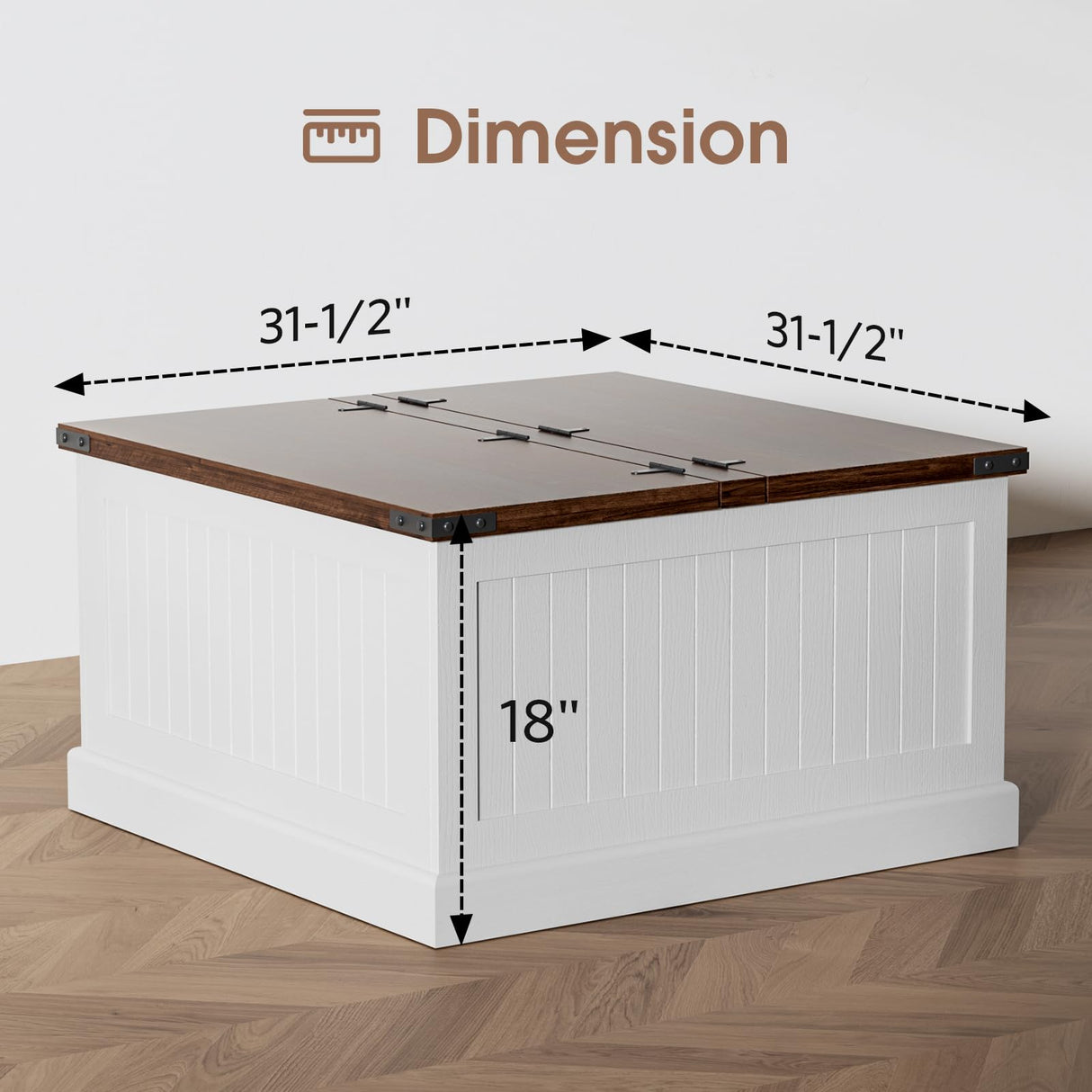 AntsandAnts Farmhouse Coffee Table with Storage, Square Wood Coffee Tables for Living Room, Large Center Table with Flip-Top Lid, 31.5 Inch (White and Rustic Brown) AntsandAnts