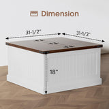 AntsandAnts Farmhouse Coffee Table with Storage, Square Wood Coffee Tables for Living Room, Large Center Table with Flip-Top Lid, 31.5 Inch (White and Rustic Brown) AntsandAnts