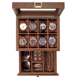 ProCase Wooden Watch Case for Men, 8 Slot Mens Watch Box With Drawer, 2-Layer Watch Display Case, 8 Watch Holder Organizer, Jewelry and Watch Storage Organizer for Men Women -8 Slot, Brown ProCase