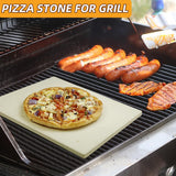 Rectangular Pizza Stone 4 Sets,12"x15"x0.59"(OAK) Pizza Stone for Oven and Grill with Bamboo Pizza Peel, Pizza Cutter and 10pcs Cooking Paper,Grill Stone Baking Stone for Bread,BBQ,Grill DAILJMON