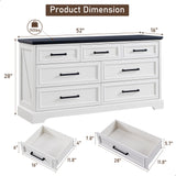 ACCOHOHO 7 Drawer Dresser, 52" Farmhouse Chest of Drawers for Bedroom, Wide Dresser TV Stand with Large Metal Handle, Modern Wood Drawer Organizer for Living Room, Hallway, Closet - White ACCOHOHO