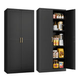 71" Tall Kitchen Storage Cabinet with Gold Handles, Metal Pantry Cabinets with 2 Doors, Food Pantry, Adjustable Shelves, Black Freestanding Pantry Cupboard for Dining Room, Kitchen -Assembly Required MetalMax