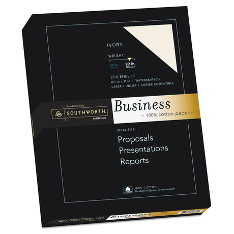 Southworth® 100% Cotton Business Paper, 8 1/2" x 11", 32 Lb, Ivory, Box of 250 Southworth