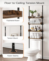 ALLZONE 4-Tier Adjustable Over-The-Toilet Storage Organizer in Rustic Brown for Small Bathrooms ALLZONE