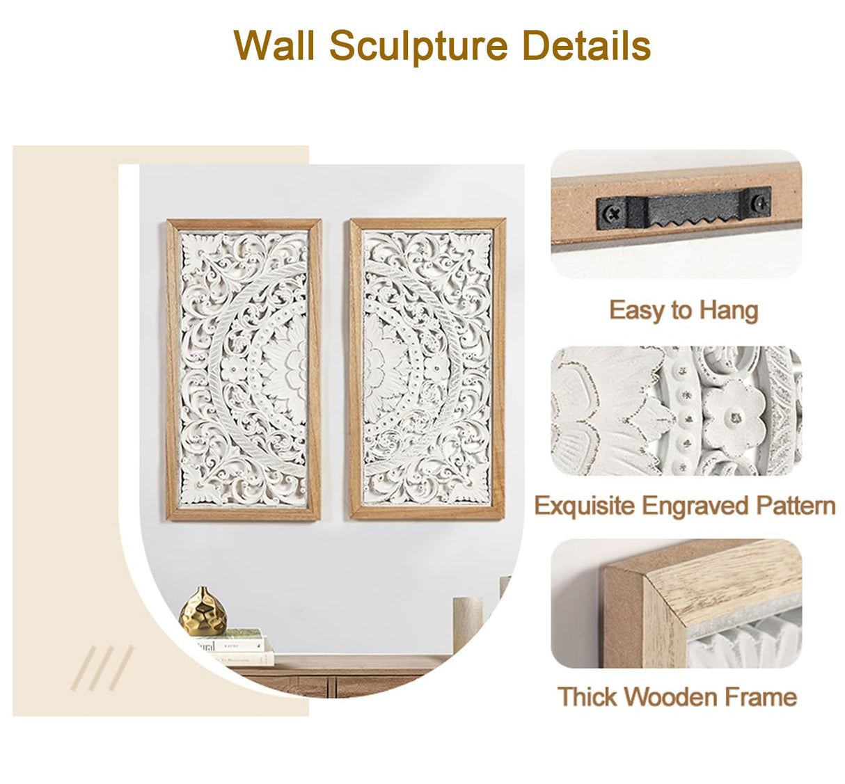 AHUONEL 2 Panel Wall Art Decor Wall Sculpture, Carved Wood Wall Decor Wall Hanging Decor, Rustic Farmhouse Wall Decor for Living Room Bedroom Entryway Hall Office Home Decor, 23"x11.5" AHUONEL