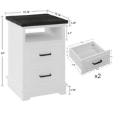 LIKIMIO Farmhouse Nightstand with Storage Drawers and Open Shelf, Small End Tables Living Room, Rustic Wood Side Tables for Bedroom, Roman Column Design, White LIKIMIO