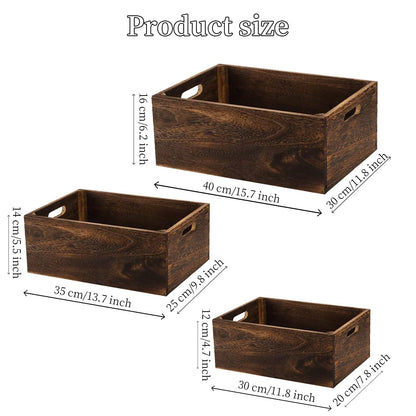 Hyuetrsa Set of 3 Wood Crate Box,Wood Nesting Storage Crates with Handle,Rustic Decorative Farmhouse Wooden Crates,Handmade Natural Solid Wood Box for Closet Shelf and Kitchen Storage