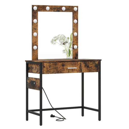 Irontar Makeup Vanity Table with Charging Station and USB Ports & Power Outlets, Vanity Desk with Lighted Mirror for Mother's Day, 10 LED Blubs & - WoodArtSupply