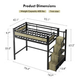 soges Twin Size Metal Loft Bed with Storage Stairs & Drawers,Space-Saving Heavy-Duty Bed Frame for Teens and Junior, No Box Spring Needed, Easy Assembly, Black soges