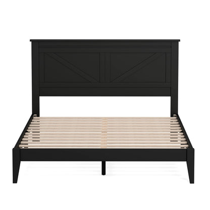 Glenwillow Home Farmhouse Solid Wood Platform Bed in Queen - Ebony (Black) - WoodArtSupply