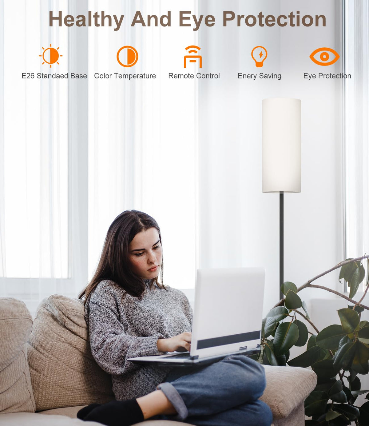luckystyle LED Floor Lamp for Living Room, Dimmable Standing Lamps with Foot Switch,Remote Custom Color Temperature Black Pole Lamp with Lampshade,12W Led Bulb Tall Lamps for Bedroom Office Kid Room luckystyle