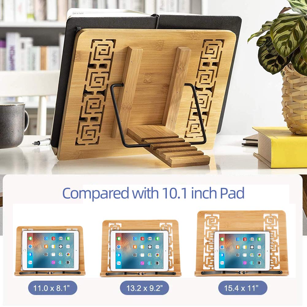 wishacc Large Size Bamboo Book Stand and Cookbook Holders for Reading Hands Free wishacc