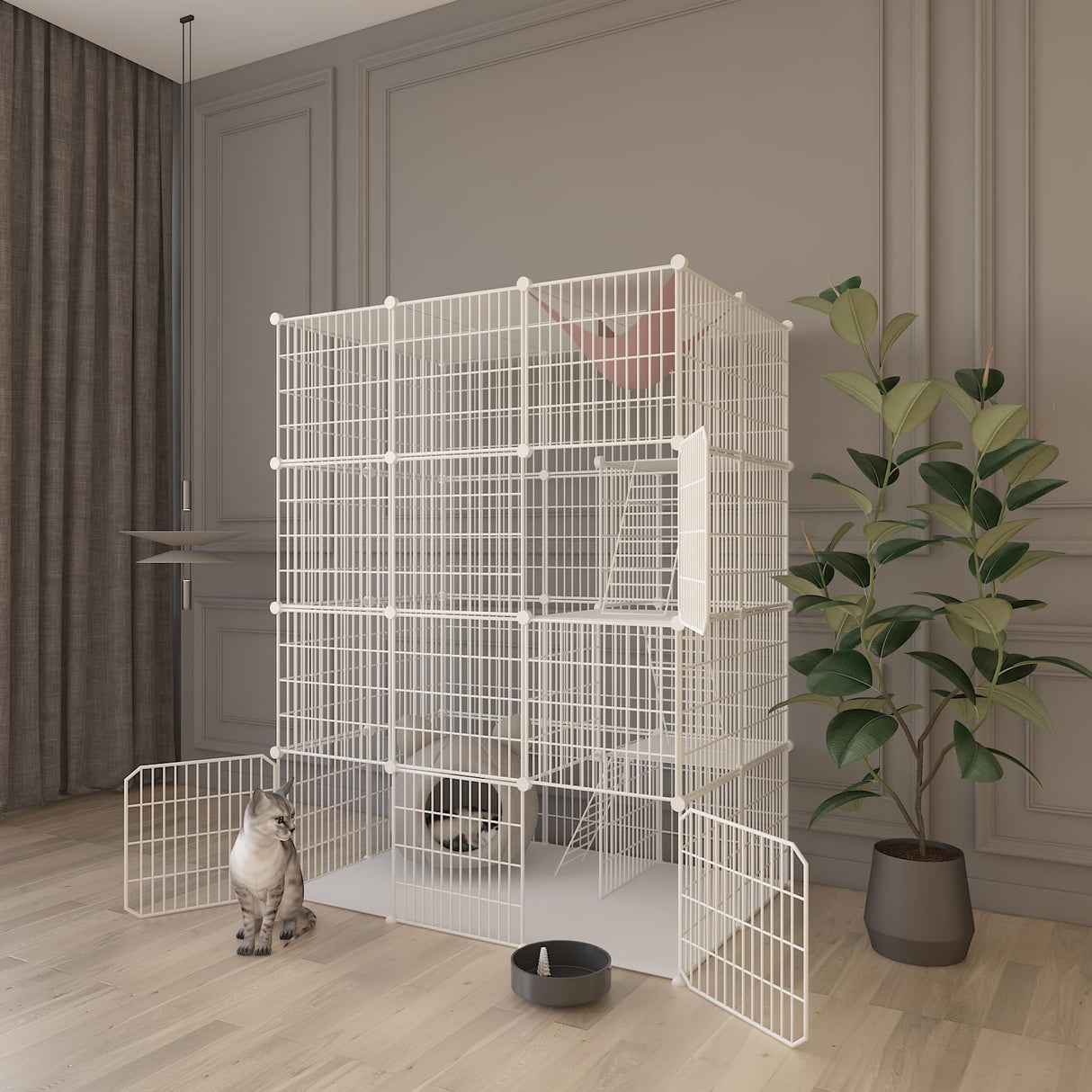 Cat Cage Indoor, DIY Cat Enclosures Detachable Metal Wire, Indoor Cat Crate Exercise Place Ideal for Kitty, Small Animals (White, 41" L x 28" W x 55" H) Leptzoa