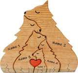 ROSLILY Personalized Wooden Wolf Puzzle with 1-8 Family Name Custom Animal Family Figurines Hand Carved Block Decoration for Mom Dad House Warming ROSLILY