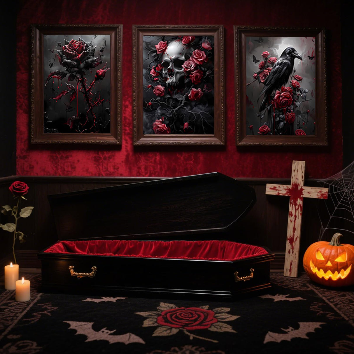 YULIDECO Paint by Numbers for Adults Beginners,Paint by Numbers Gothic 3-Piece Set，DIY Skull Acrylic Painting on Canvas for Home Wall Art Decor （12x16Inch） YULIDECO