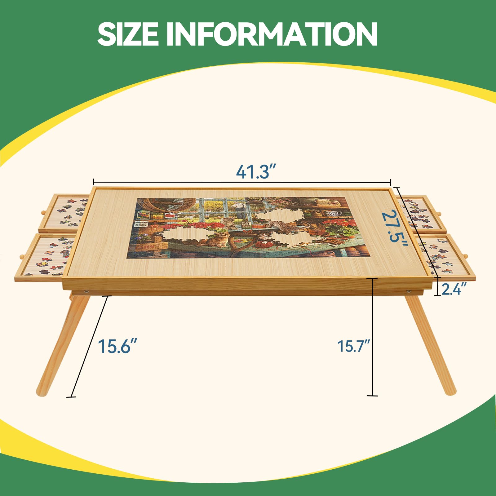 HALLYBEE Wooden Puzzle Board with Foldable Legs- Folding Puzzle Table with 4 Drawers & Cover for Adults, 41.3"X27.5" Portable Puzzle Table for 2000 Pieces Puzzle Storage and Sorting - WoodArtSupply