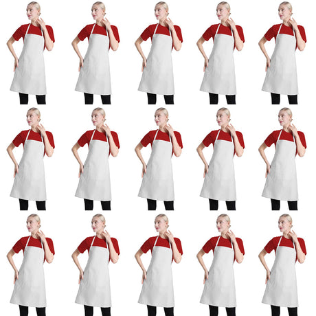 TSD STORY Total 15 PCS Plain Color Bib White Apron for Women Adult with 2 Front Pocket TSD STORY