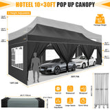 HOTEEL Tents for Parties 10x30 Pop Up Canopy Tent Heavy Duty with 8 Sidewalls, Commercial Party Tent Event Wedding Instant Canopy Waterproof with Carry Bag, UV 50+, Thicked Hexagonal Legs, Black Hoteel