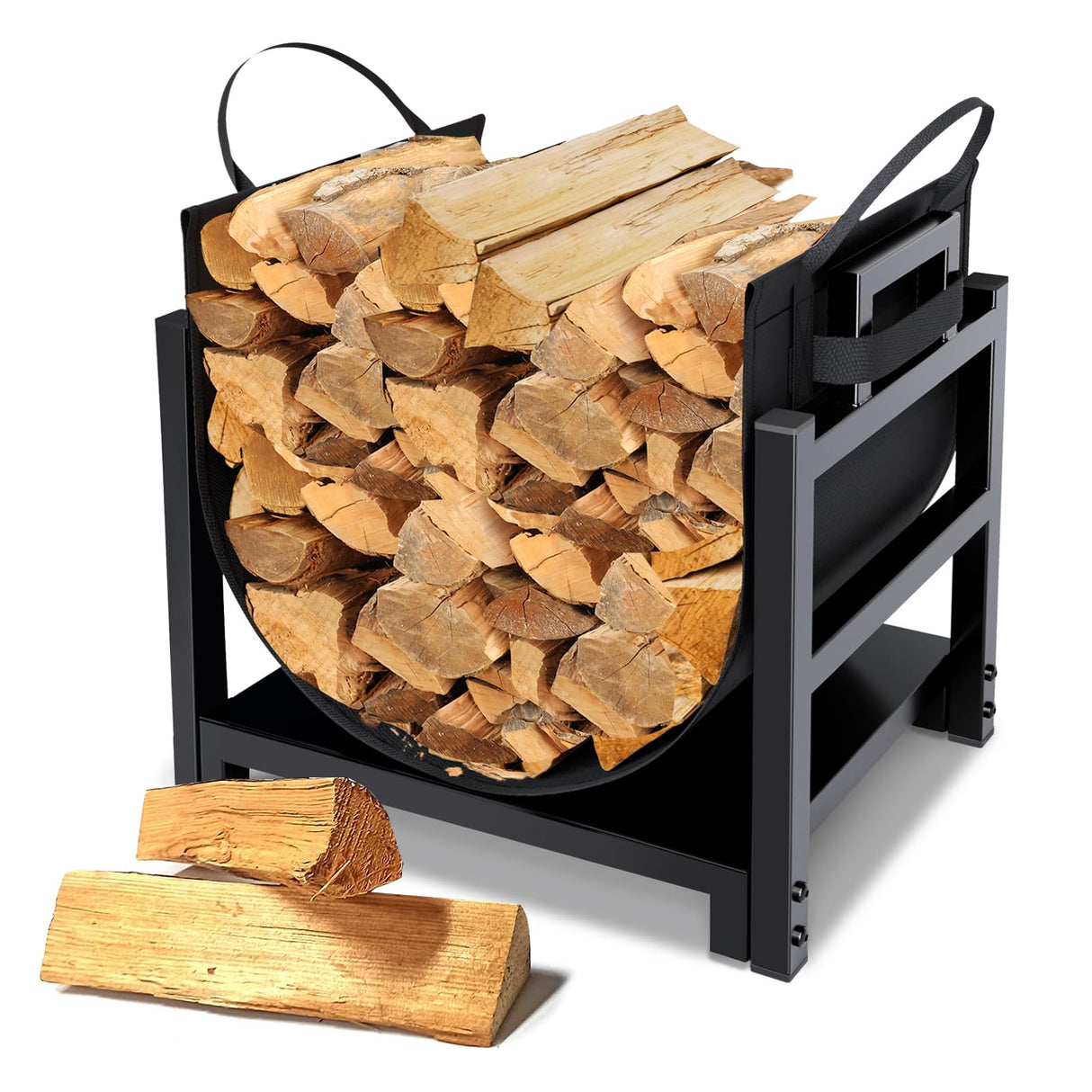 MOFEEZ Firewood Rack Log Holder Indoor with Wood Carrier, Powder-coated Steel Made, Up-loaded to 110lb, 18inch(L) x 13inch(W) x 17inch(H) MOFEEZ