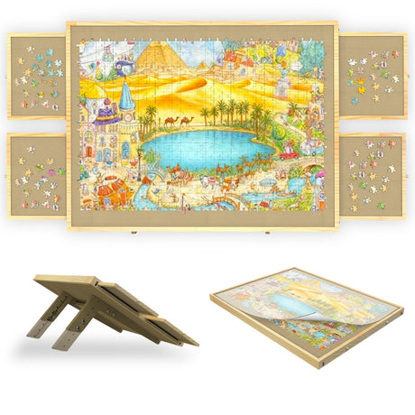 Jigsaw Puzzle Board with Drawers and Cover, Tilting Puzzle Board 1500 Pieces with 5 Adjustable Angles, Portable Puzzle Board for Adults GT GETCO TECH