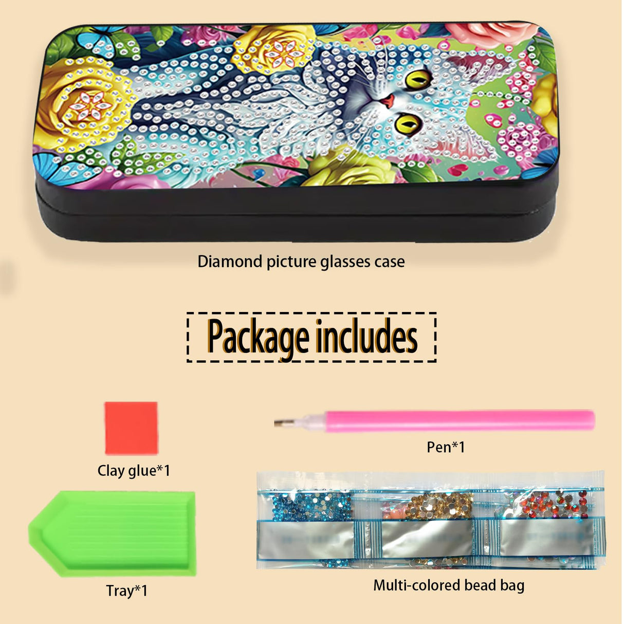 JISHSHAY Diamond Art Glasses Case Cat Diamond Painting Glasses Holder Gem Art Sunglasses Holder Gem Painting Sunglass Organizer Mosaic Kits for Adults Embroidery Kit Jigsaw Puzzles Eyeglass Case JISHSHAY