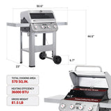 Monument Grills 4-Burner Liquid Propane Gas Grill, Silver Stainless Steel Grill Outdoor Patio Garden Barbecue Grill with Clearview® Lid and One Foldable Shelves, Mesa400MF Monument Grills