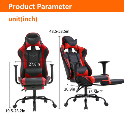 Gaming Chair, High Back PU Leather Gaming Chairs Computer Chair with Headrest & Lumbar Support, Height Adjustable Wide Seat Gamer Chair Gaming Chairs for Adults, Game Chair with Footrest & Armrest