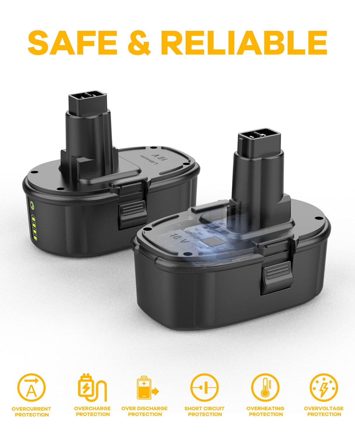 AYTXTG 2Pack 6.5Ah Lithium Battery Replace for Dewalt 18V XRP Ni-Cad Battery DC9096 DC9098 DC9099 DE9039 DE9095 + 2 Port DC9320 Fast Dual Charger for Dewalt 7.2V-18V XRP NI-CD NI-MH Battery AYTXTG