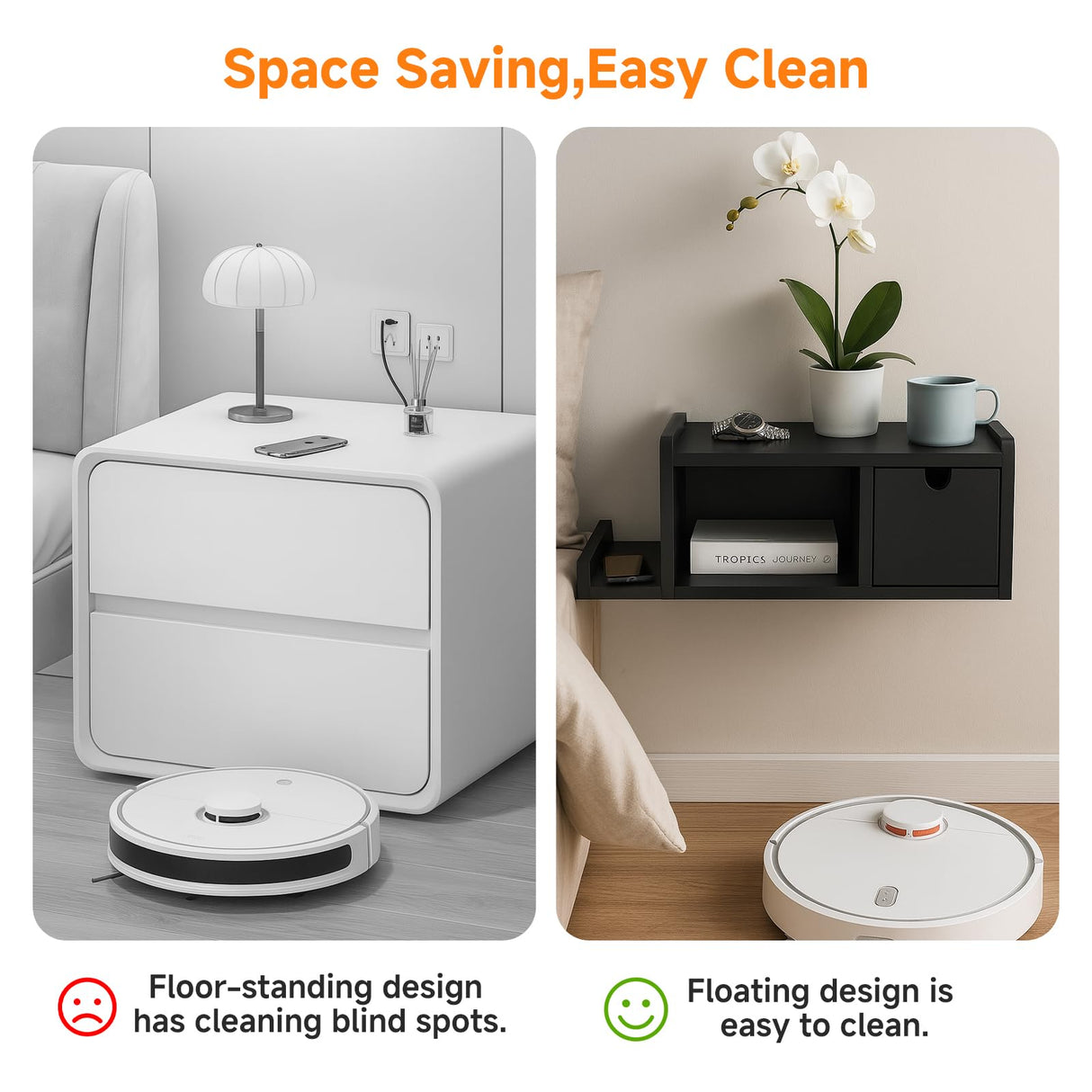 DongRong Floating Nightstand with Drawer & Shelf,Wall Mounted Bedside Table for Small Bedrooms,Modern Black End Table with Space Saving Design DongRong