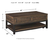 Signature Design by Ashley Johurst Rustic Rectangular Lift Top Coffee Table and Fixed Lower Shelf, Brown Signature Design by Ashley