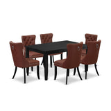 East West Furniture DUDA7-BLK-26 7 Piece Dining Room Table Set Includes a Rectangle Solid Wood Table and 6 Upholstered Parson Chairs, 36x60 Inch, Black East West Furniture