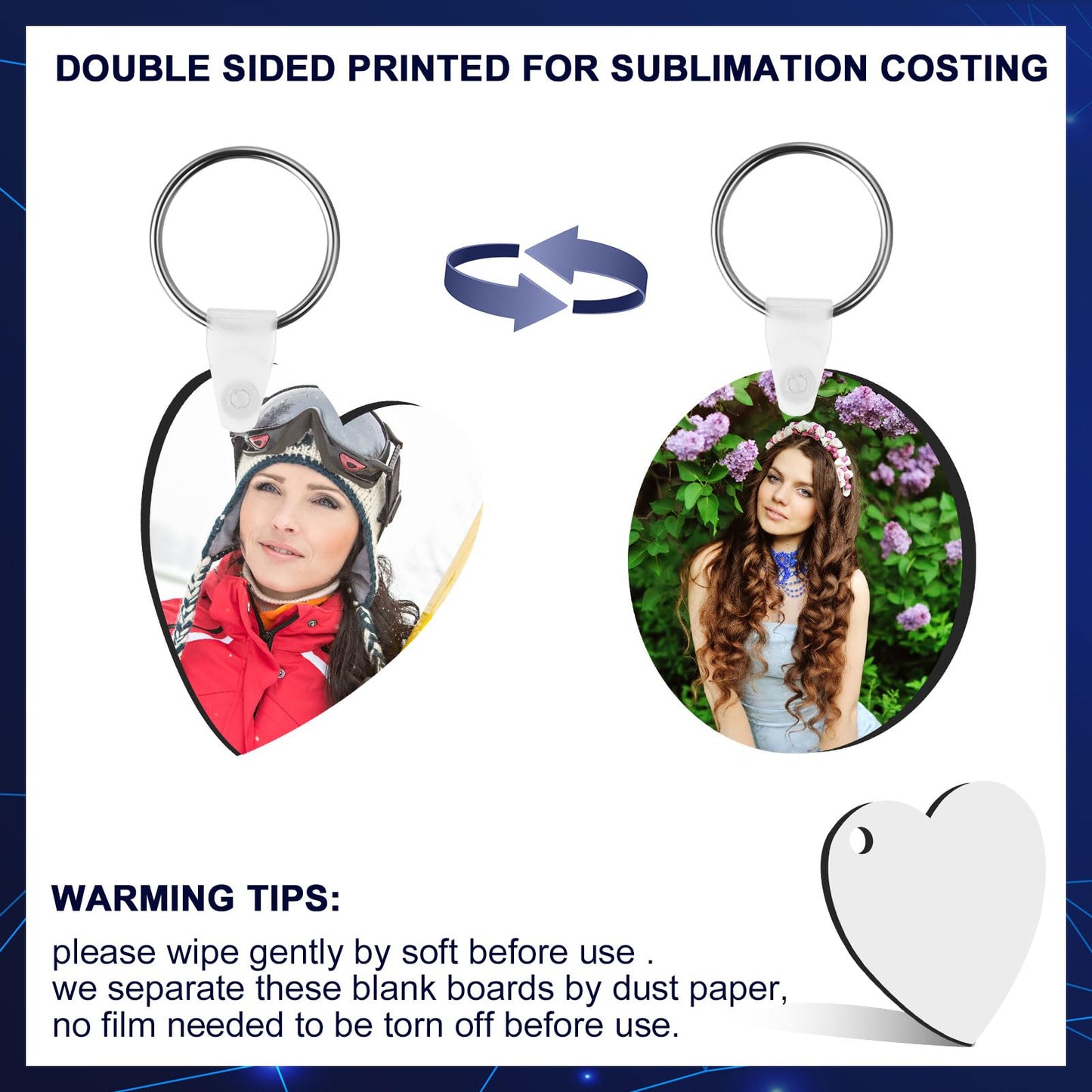 Bucherry 216 Pcs Double Sided Sublimation Keychain Heat Transfer DIY MDF Blank Keychains Blanks Bulk Sublimation Key Chains for Christmas Graduation Day