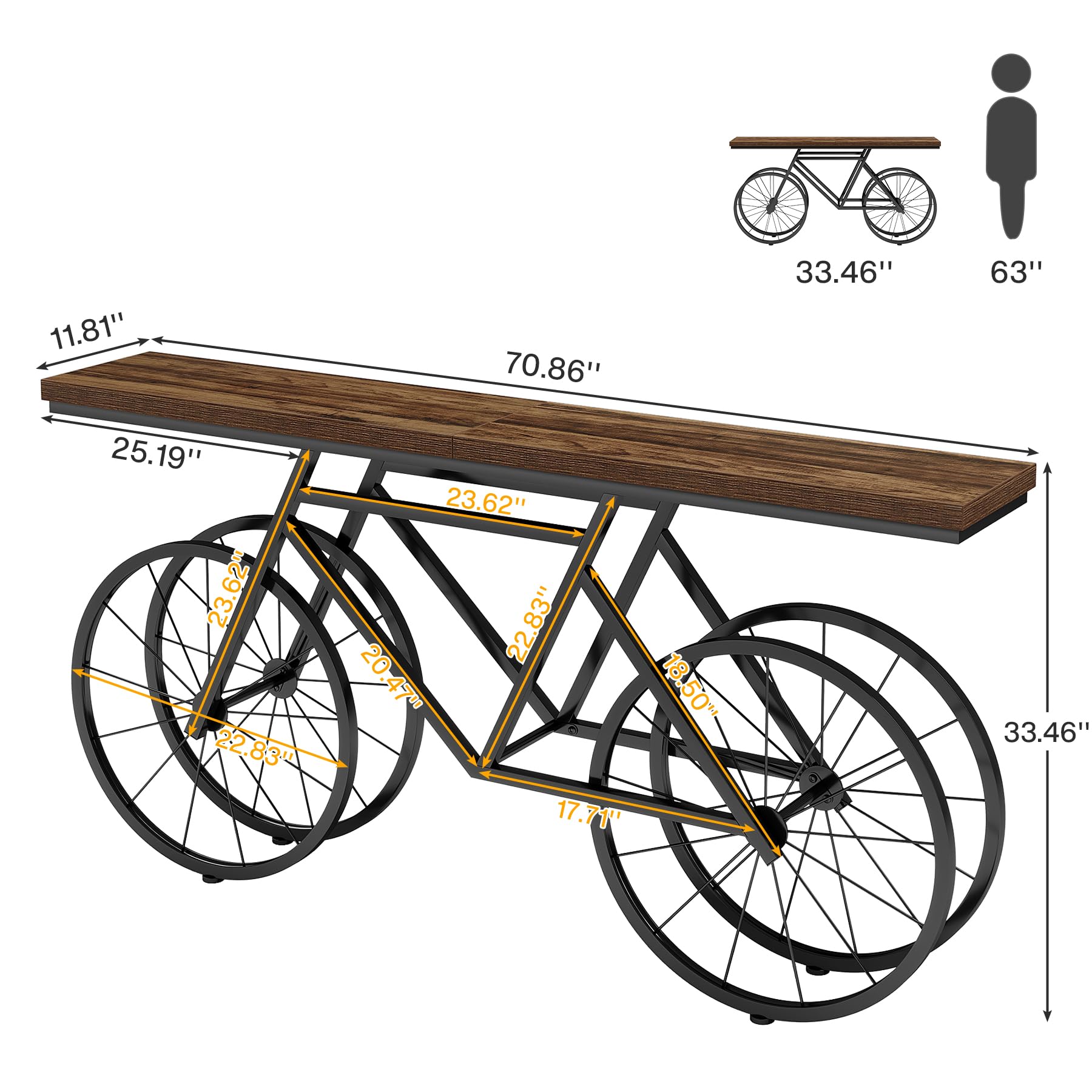 Tribesigns 70.9-Inch Extra Long Console Table, Narrow Sofa Table with Bicycle Metal Base, Modern Industrial Entryway Table Behind Couch Table for Living Room, Hallway, Entrance, Foyer, Rustic - WoodArtSupply