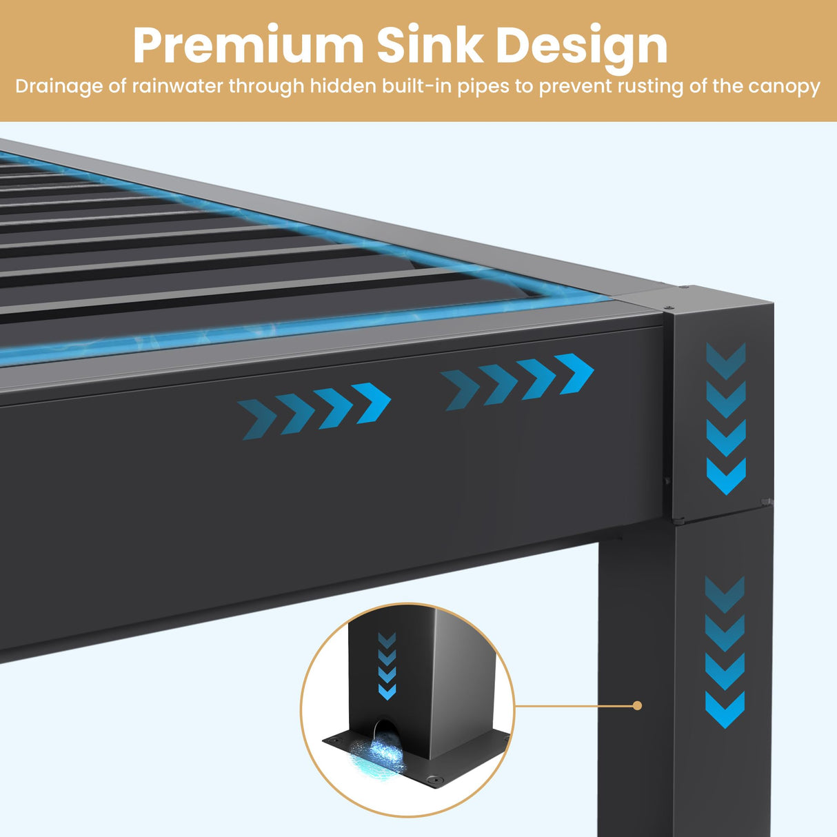 Greesum 10x10FT Outdoor Aluminum Pergola, Electric Adjustable Louvered Pergola with LED Lights and Gutter System, Metal Gazebo for Patio, Deck, Garden, Yard, Black Greesum
