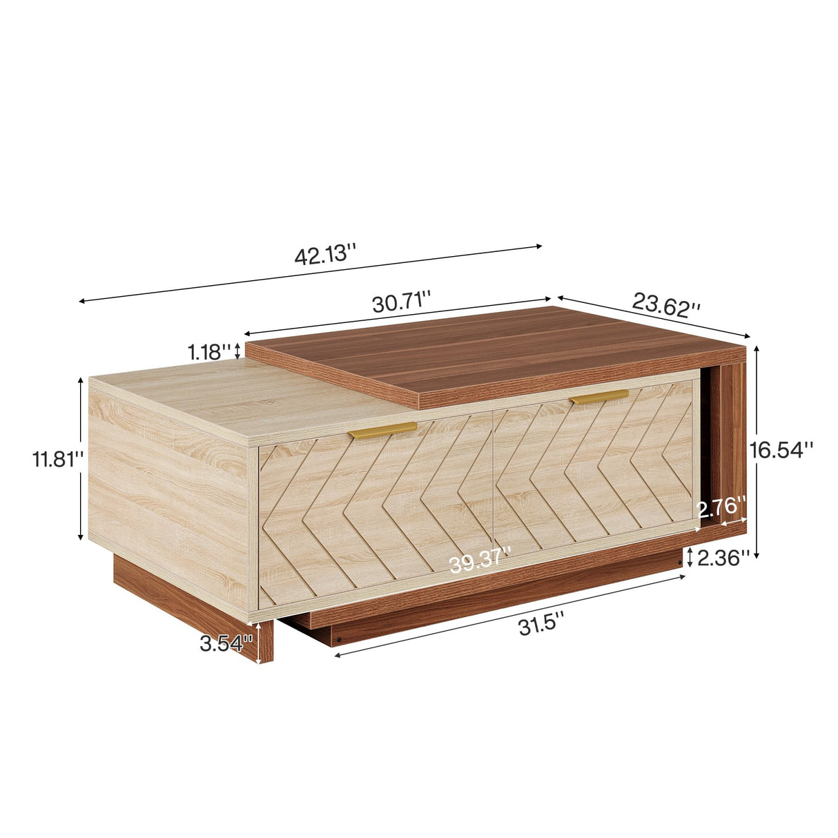 Tribesigns Adjustable Extendable Coffee Table with 2 Drawers, 42"-65" Length Reversible Center Table Storage for Living Room with for Living Room (Walnut & Oak) Tribesigns