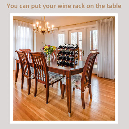 Homevany Bamboo Wine Rack,4 Tier, Wine Bottle Holder, Hold 16 Bottles for Home Kitchen, Dinging Room, Pantry, Cabinet, Bar
