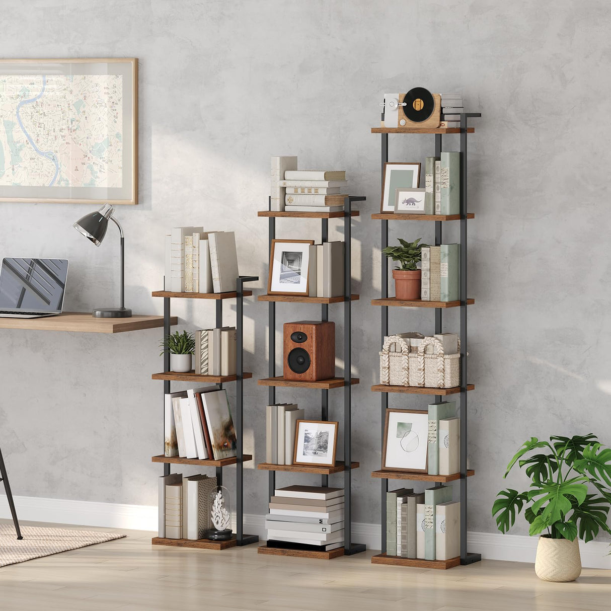 MAHANCRIS Bookshelf, 5-Tier Bookcase, Vertical Tall Narrow Book Shelf for Small Space, Open Storage Display Shelf with Stable Base & Anti-Tip Kits, for Living Room, Study, Rustic Brown BKHR11501 MAHANCRIS