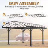 BUPPLEE Heavy Duty Metal Carport Kit 10 x 15 ft, Aluminum Carport with UV50+Resistant PC Sunlight Panels,Sturdy Metal Carports for Cars, Boats,Outdoor Storage Shed,Anti Rust Awning,Snow BUPPLEE