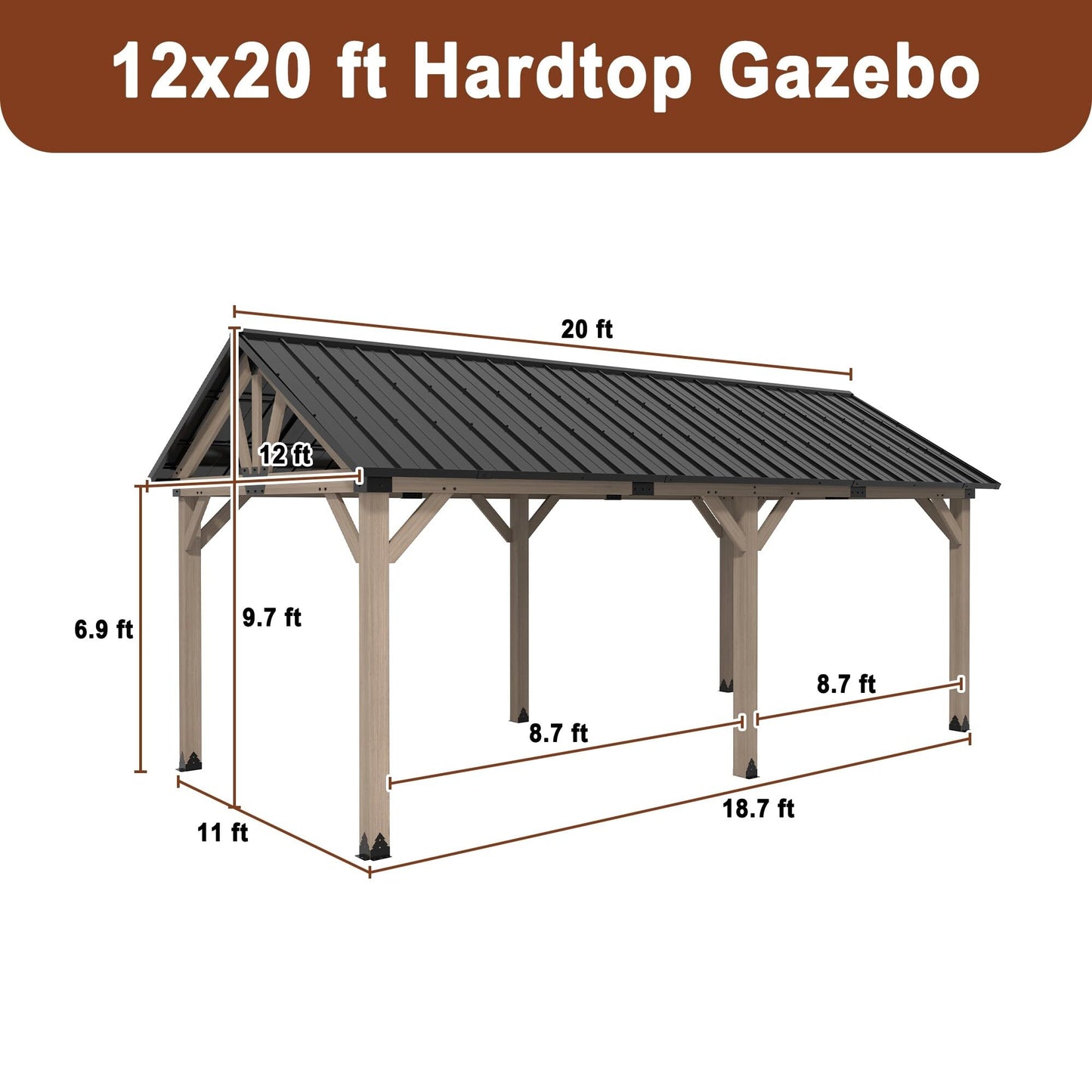 12 x 20 ft. Wood Gazebo Cedar Framed Wooden Gazebo with Curtain and Netting