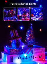 Brightown 4th of July Decor Patriotic Fairy Lights, 7 FT. Silver Wire Red White Blue String Lights, Firefly Starry Moon Lights, Micro LED Mini Fairy Lights for Jars DIY Picture Wedding Brightown