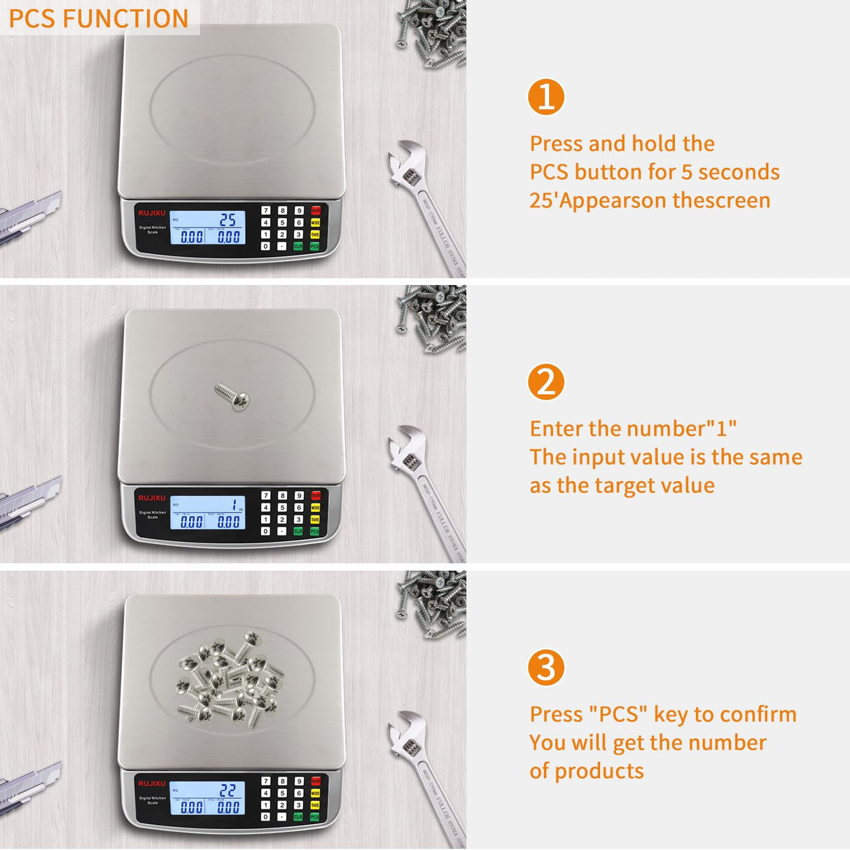 Food Scale 88lb/40kg Large Digital Kitchen Scale 0.05oz/1g with Price Computing Commercial Scale 304 Stainless Steel gram Scale for Baking Cooking Meat Restaurant ，USB or AA Battery(Included) RUJIXU